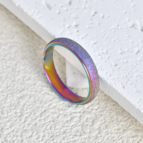 Bague Minimaliste en Acier Inoxydable Mate Pour Hommes Femmes Or Argent Arc-en-ciel Texture Sablée Bijoux de Couple