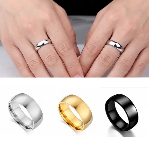 Bague Anneau Simple en Acier Inoxydable Minimaliste Surface en Arc Polie Bague de Couple Bijoux de Mode Unisexe Cadeau