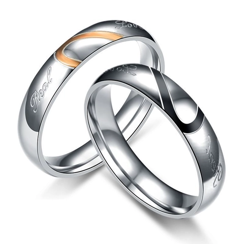 Polished Stainless Steel Couple Puzzle Heart Rings Engraved Real Love Matching Promise Bands For Men Women Jewelry Gift