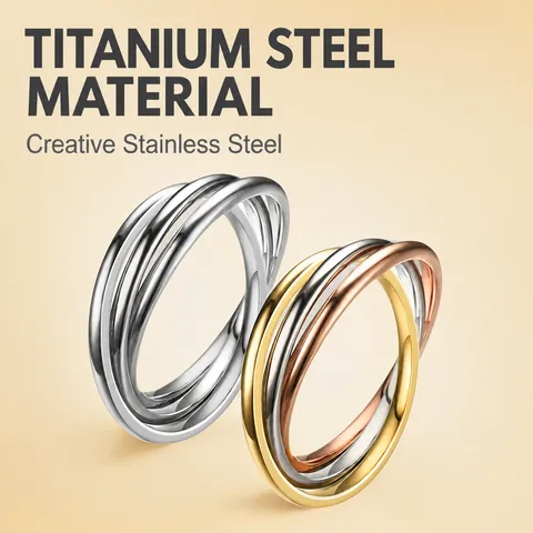 Bague Trinity Entrelacée en Acier Inoxydable pour Couple Bague Anneau Minimaliste en Acier Titane Trois Couleurs Bijoux Mode