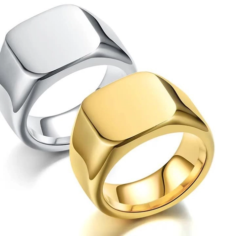 Minimalist 316L Stainless Steel Square Signet Ring For Men High Polished Plain Band Ring Gold Silver Black Fashion Jewelry Gift
