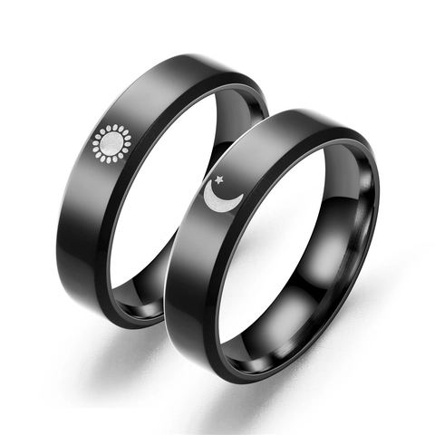 Sun Moon Engraved Stainless Steel Rings For Couples Matching Celestial Jewelry Fashion Band For Men Women Anniversary Gift