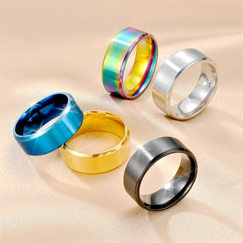 Bague en Acier Titane Minimaliste pour Hommes Femmes Brossé Givré Bord Biseauté Anneau Géométrique Bijoux Unisexe