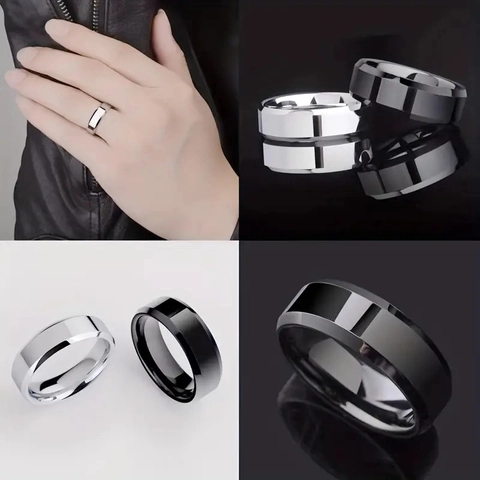 Bague Anneau Minimaliste en Acier Inoxydable pour Hommes Femmes Poli Miroir Bord Biseauté Bague Simple Bijoux de Mode Cadeau