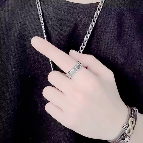 Herren Ring Titanstahl Gebürstetes Metall Industrial Punk Stil Geometrische Gestufte Kante Modeschmuck Accessoire