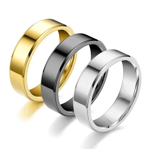 Bague Simple en Acier Inoxydable Poli Miroir Pour Hommes Femmes Bord Biseauté Bague Anneau Plat Bijoux Unisexes de Mode Moderne Cadeau