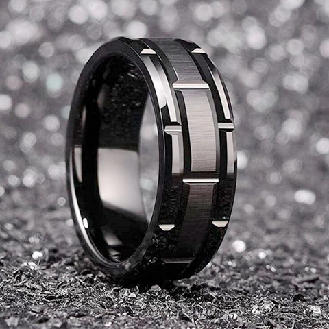 Herren Ring Titanstahl Gebürstetes Metall Industrial Punk Stil Geometrische Gestufte Kante Modeschmuck Accessoire