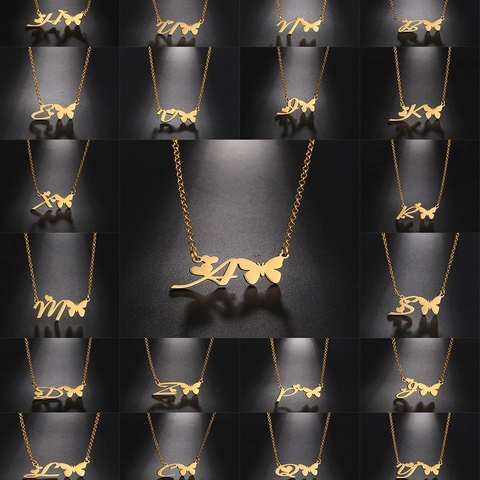 Collier Initiale Papillon en Acier Inoxydable Pendentif Cœur Chaîne de Clavicule Bijoux Pour Femmes Accessoire de Mode