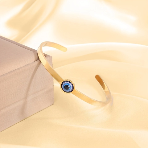 Bracciale Rigido Regolabile in Acciaio Inossidabile Malocchio Placcato Oro Argento Minimalista Gioielli di Moda per Donna