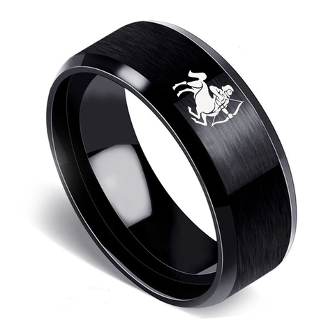 Stainless Steel Zodiac Sign Ring For Men Women Black Brushed Matte Finish Constellation Band Ring Minimalist Jewelry Gift