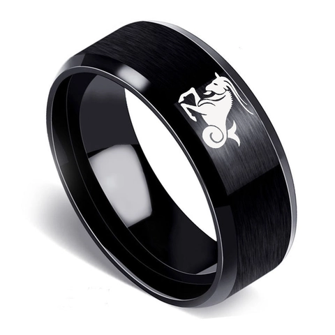 Stainless Steel Zodiac Sign Ring For Men Women Black Brushed Matte Finish Constellation Band Ring Minimalist Jewelry Gift