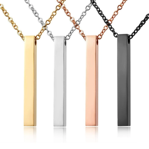 Minimalist Stainless Steel Vertical Rectangle Bar Pendant Necklace For Men Women Geometric Long Strip Jewelry Fashion Accessory
