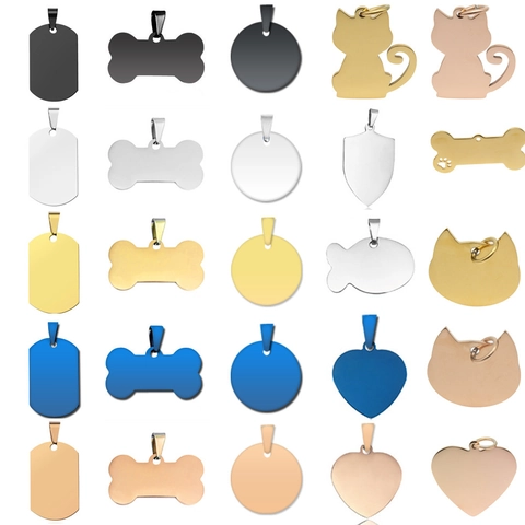Personalized Stainless Steel Pet ID Tag Bone Heart Cat Shape Mirror Polished Blank Dog Tag For Engraving Accessories