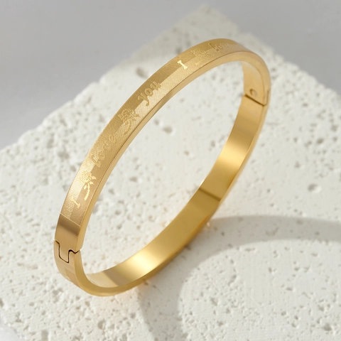 Stainless Steel I Love You Bangle Rose Flower Grid Pattern Hinge Clasp Gold Silver Bracelet For Couples Women Men Jewelry