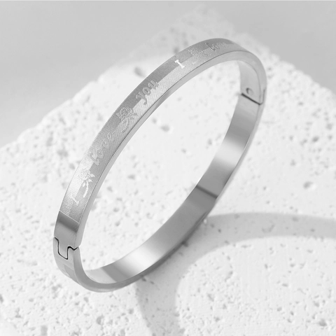 Stainless Steel I Love You Bangle Rose Flower Grid Pattern Hinge Clasp Gold Silver Bracelet For Couples Women Men Jewelry