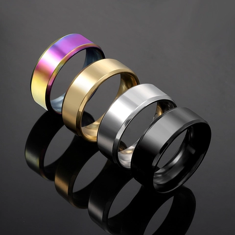 Bague Minimaliste en Acier Inoxydable pour Hommes Femmes Finition Brossée Givrée Bord Poli Anneau de Doigt Simple Bijoux Cadeau
