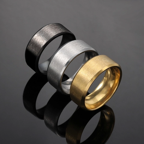 Bague Minimaliste en Acier Inoxydable pour Hommes Femmes Finition Brossée Givrée Bord Poli Anneau de Doigt Simple Bijoux Cadeau