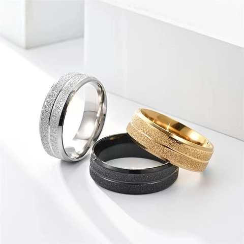 Anillo Minimalista de Acero Inoxidable Esmerilado para Hombre Mujer Línea de Ranura Única Borde Pulido Anillo de Banda Joyería de Moda