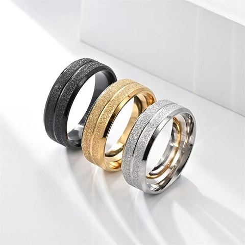 Minimalist Stainless Steel Band Ring For Men Women Frosted Sandblasted Finish Polished Groove Vintage Fashion Finger Jewelry