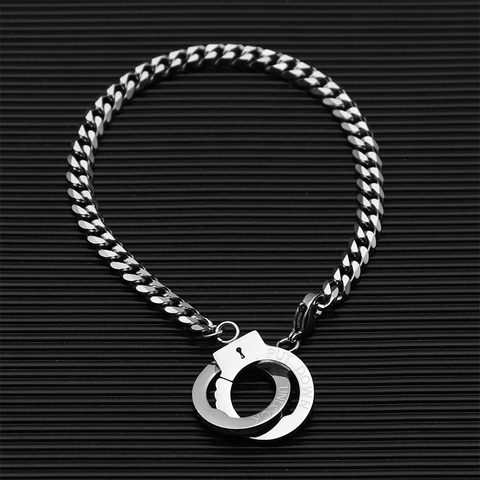 Handcuff Pendant Stainless Steel Cuban Link Bracelet For Men Women Hip Hop Punk Style Jewelry Polished Handcuff Chain Bracelet