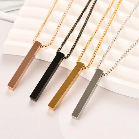 Minimalist Stainless Steel Rectangular Bar Pendant Necklace For Men Women Hip Hop Geometric Long Strip Box Chain Jewelry