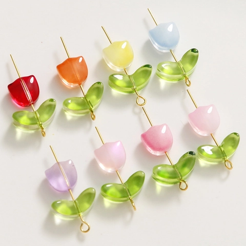 Tulip Flower Leaf Glass Beads For DIY Jewelry Making Translucent Candy Color Glass Beads For Bracelet Necklace Accessories