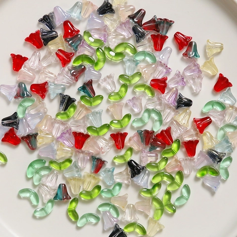 Tulip Flower Leaf Glass Beads For DIY Jewelry Making Translucent Candy Color Glass Beads For Bracelet Necklace Accessories