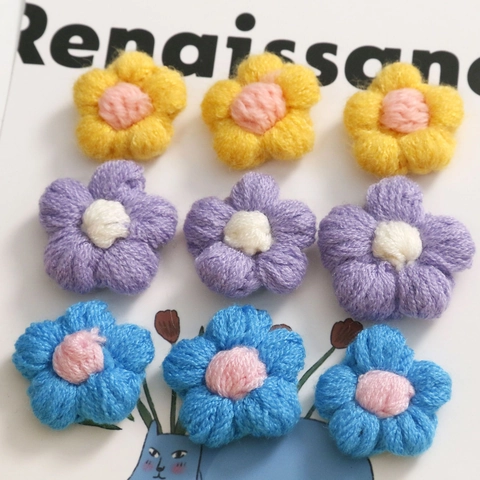 Fiori a Sbuffo in Cotone Fatti a Mano All'uncinetto Accessori DIY Colori Caramella Mini Fiori di Filato per Fermagli Cappelli