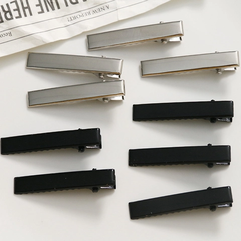 Clip de Resorte de Aleación para el Cabello DIY Accesorios de Joyería Minimalista Plata Negro Pasador Rectangular para Mujer