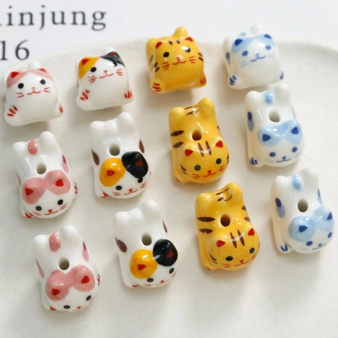Cartoon Ceramic Cat Beads For Earring Bracelet Hair Accessory Handmade Jewelry Making Material Kitty Porcelain Beads