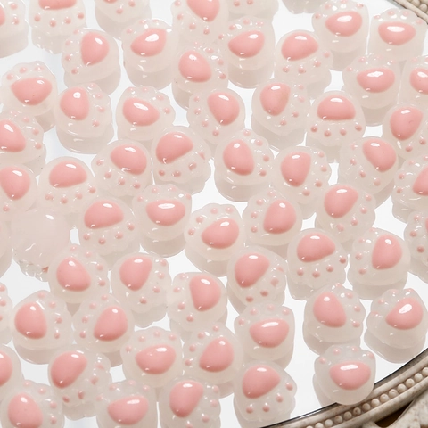 Cartoon Cat Paw Glass Beads Pink Drip Oil Animal Paw Pendants For Earrings Bracelet Jewelry Making Materials DIY Accessory