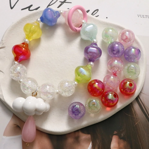 Japanese Style Iridescent Bubble Beads Acrylic Loose Beads For DIY Jewelry Making Earrings Hair Accessories Phone Chain Material
