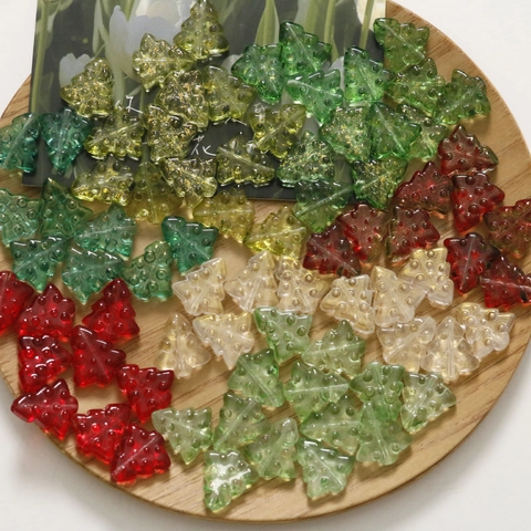 DIY Christmas Tree Glass Beads With Glitter Gold Powder For Jewelry Making Earrings Bracelet Hair Accessory Pendant Festive Decorative Supplies