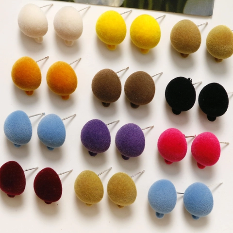Vintage Flocked Plush Round Stud Earrings With Hanging Loop DIY Earring Making Components Resin Alloy Jewelry For Women