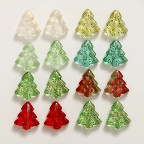 DIY Christmas Tree Glass Beads With Glitter Gold Powder For Jewelry Making Earrings Bracelet Hair Accessory Pendant Festive Decorative Supplies