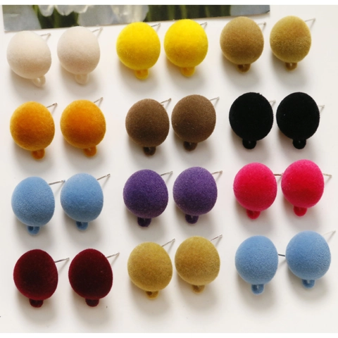 Vintage Flocked Plush Round Stud Earrings With Hanging Loop DIY Earring Making Components Resin Alloy Jewelry For Women