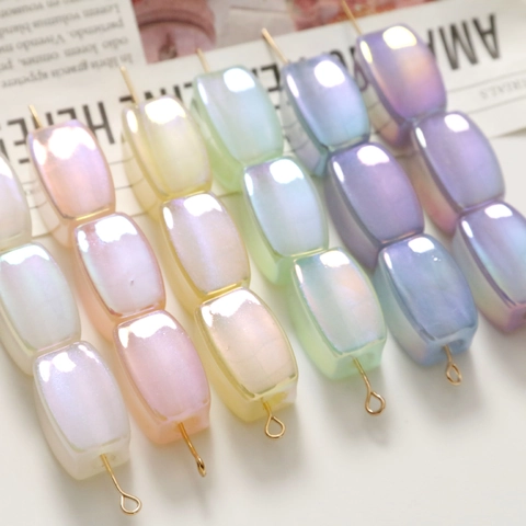 Iridescent Rectangle Acrylic Beads AB Color Geometric Square Beads For DIY Jewelry Making Headwear Phone Chain Accessories