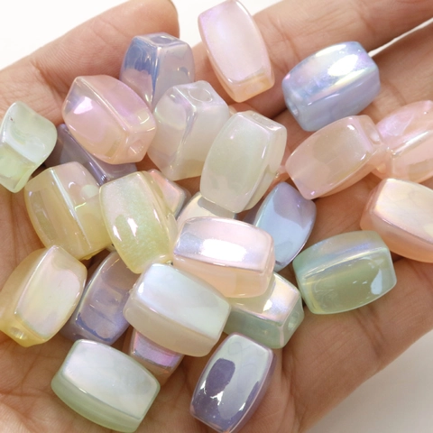 Iridescent Rectangle Acrylic Beads AB Color Geometric Square Beads For DIY Jewelry Making Headwear Phone Chain Accessories