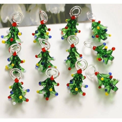 Handmade 3D Glass Christmas Tree And Wreath Pendant Colorful DIY Jewelry Making Necklace Bracelet Festival Ornaments