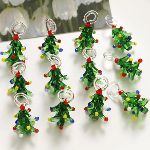 Handmade 3D Glass Christmas Tree And Wreath Pendant Colorful DIY Jewelry Making Necklace Bracelet Festival Ornaments