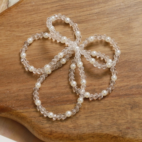 Hand-Woven Bowknot DIY Accessory With Glass Beads And Imitation Artificial Pearls White Bow Charm For Earrings Hair Jewelry Women