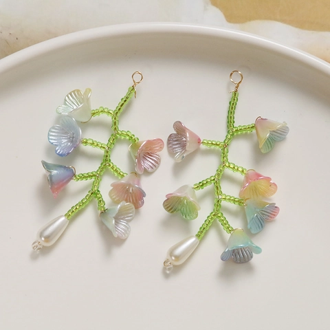 Lily Of The Valley Flower Branch Pendant Handmade Beaded Acrylic Floral Charm For DIY Earrings Jewelry Making Forest Style