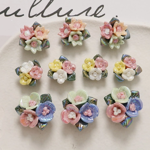 3D Keramische Roos Bloem Kralen Irillerende Vergulde DIY Sieraden Maken Accessoires Voor Oorbellen Haar Ornamenten Vrouwen Pastoraal