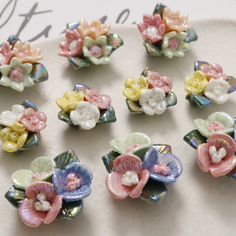 3D Keramische Roos Bloem Kralen Irillerende Vergulde DIY Sieraden Maken Accessoires Voor Oorbellen Haar Ornamenten Vrouwen Pastoraal