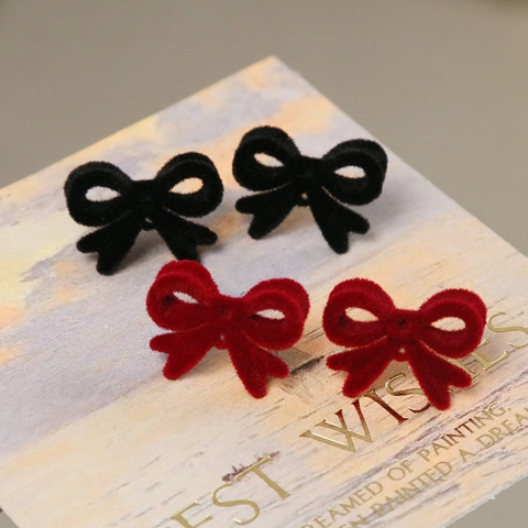 Vintage Beflockung Schleife Ohrstecker Mit 925 Sterlingsilber Ohrstecker-Stift Legierung Rot Schwarz Elegante Schleife Ohrringe Für Damen Schmuck