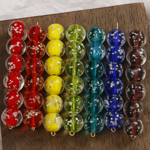 Handmade Round Lampwork Glass Beads Luminous Foil Snowflake Pattern Spacer Beads For DIY Jewelry Making Bracelet Accessory
