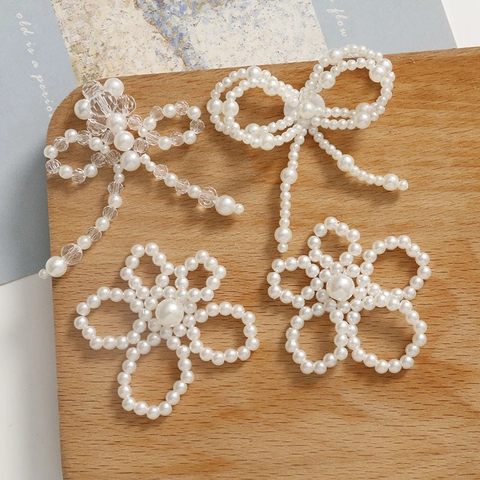 Cuentas de Vidrio Tejidas a Mano Lazo de Perlas Artificiales Flor Accesorios de Joyería DIY para Pinzas para el Cabello Broches Artesanía