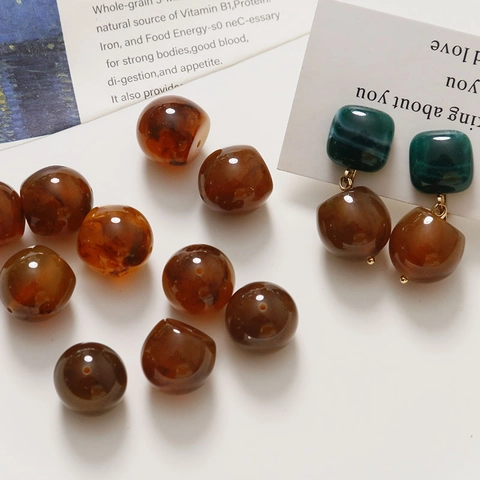 Japanese Style Amber Smudge Resin Beads For DIY Jewelry Making Vintage Aesthetic Retro Earrings Headwear Pendant Material