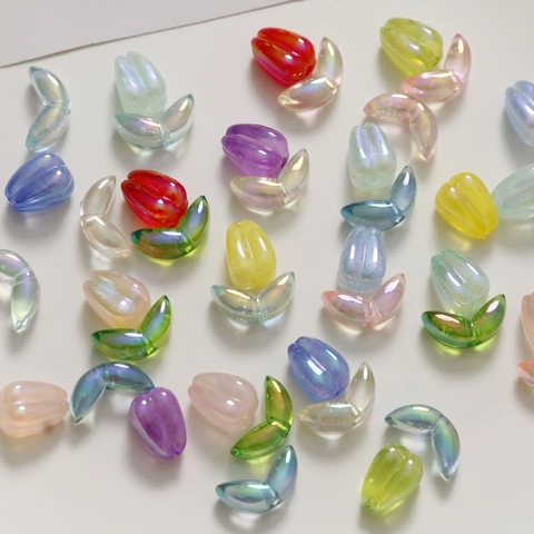 Acrylic Tulip Leaf Beads AB Color Gradient DIY Jewelry Making Flower Charms For Bracelet Necklace Handcrafted Accessories