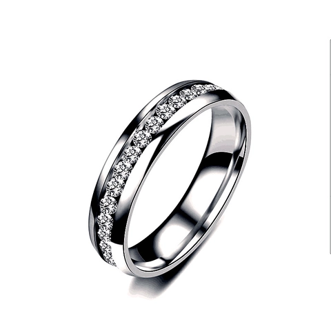 Bague Mode en Acier Inoxydable Avec Strass pour Hommes Femmes Simple Rangée Incrustée Anneau Poli Bijoux Bague de Mariage